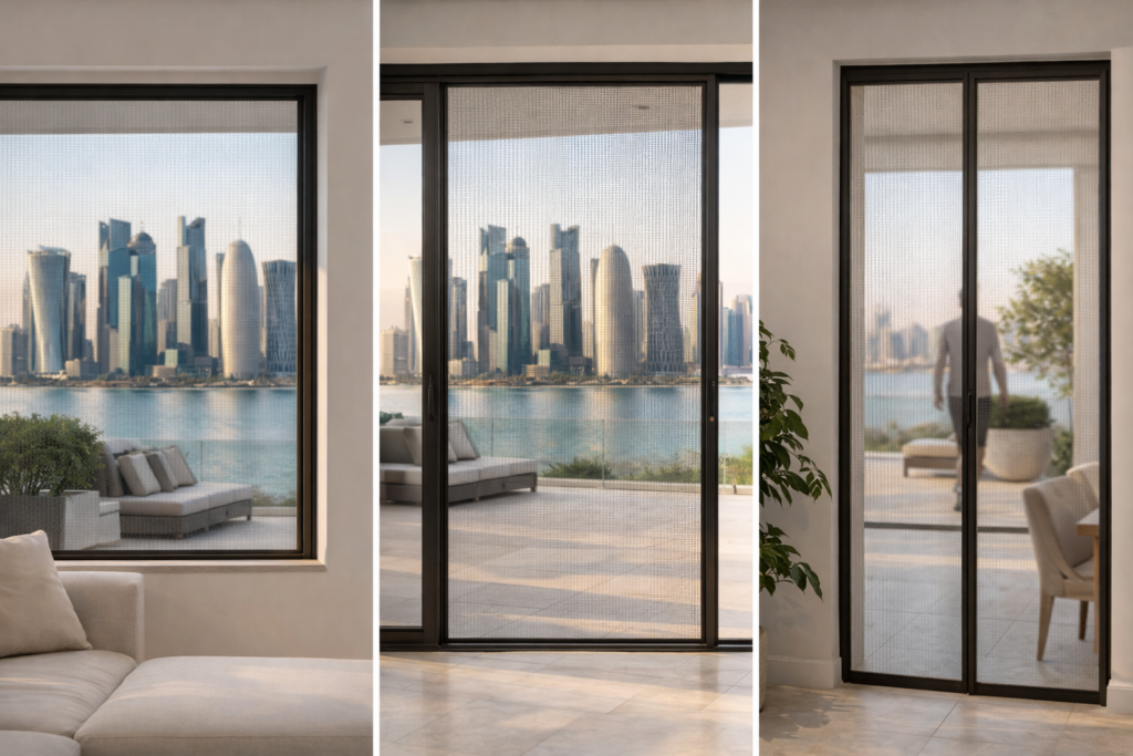 Different types of insect screens for windows and doors in Qatar homes