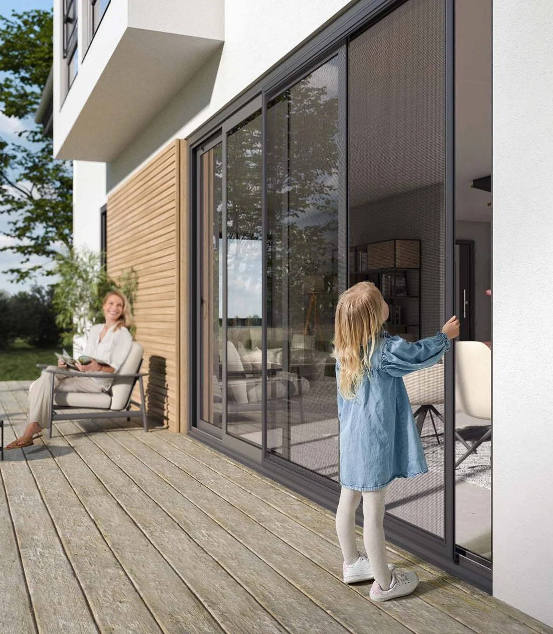 Sliding door insect screen in a modern UAE villa allowing fresh airflow